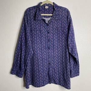 Vintage Cherokee Plus‎ Women’s 26W Corduroy Purple Floral Button Up Shirt